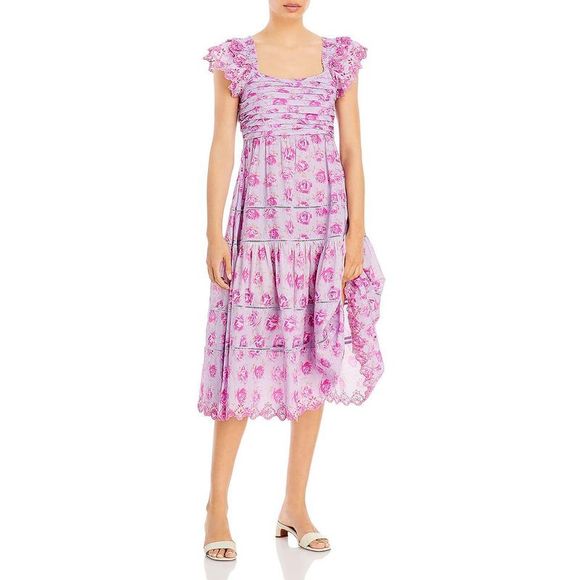 LoveShackFancy Dresses & Skirts - LoveShackFancy Womens Harlyn Purple Ruffle Floral Spring Sundress NWOT